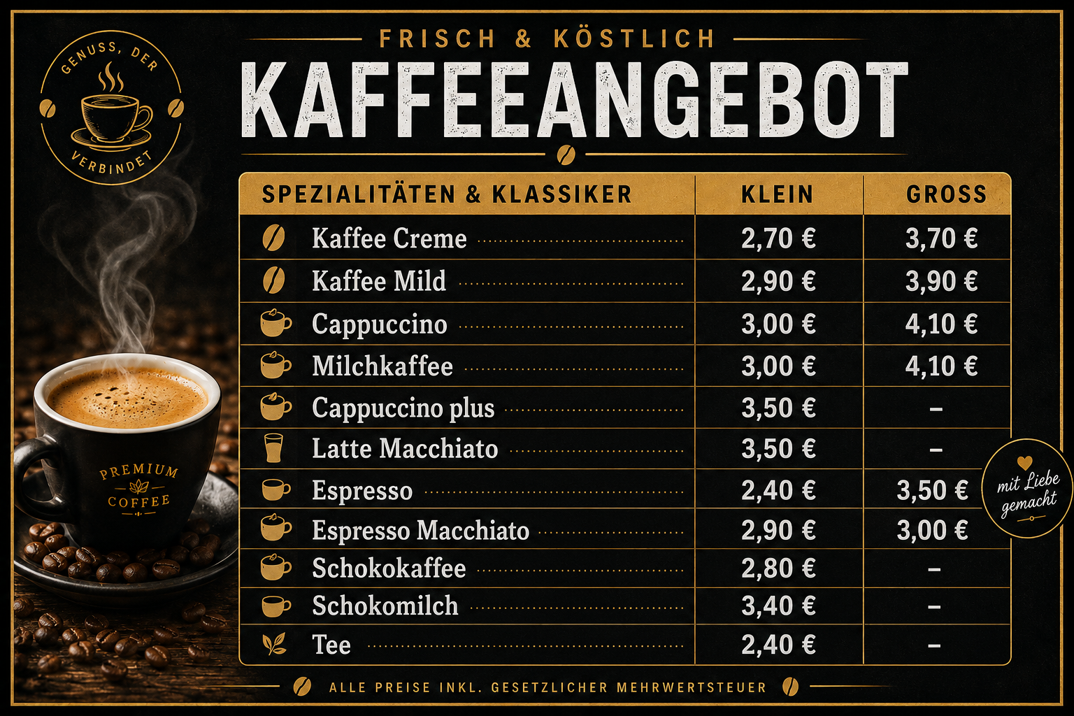 Kaffee- & Getränkekarte